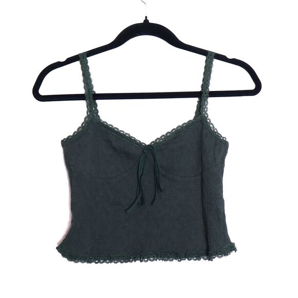 EDIKTED Lacey Knit Tank Top Olive Green Strappy Textured Lace Trim Women's S - Picture 1 of 11
